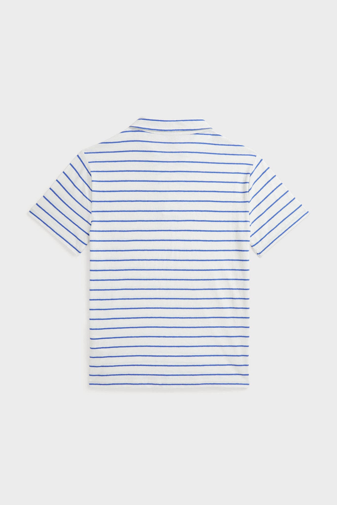 Boys White Short-Sleeve Cotton Linen Jersey Striped Johnny Collar Polo