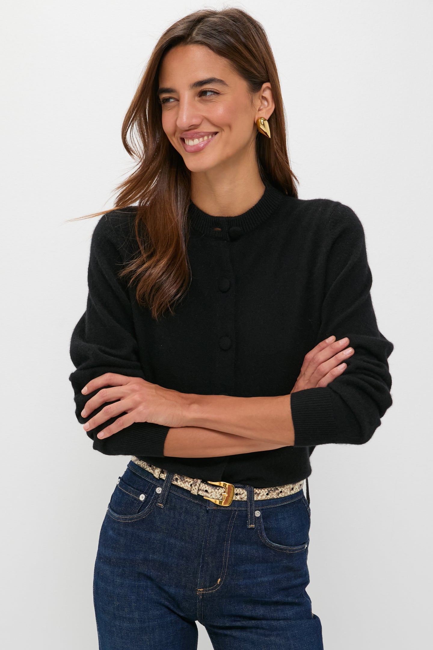 Black Cashmere Covered Button Quinn Cardigan