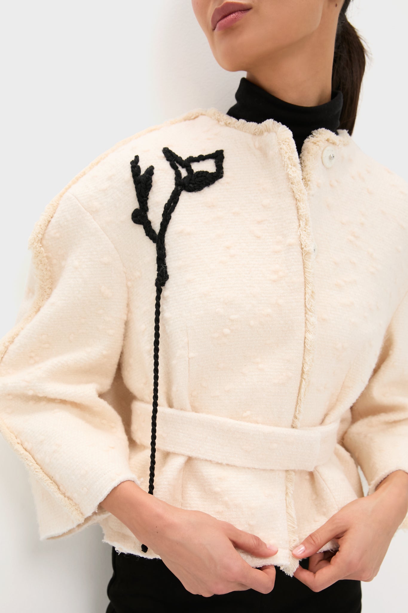 Ivory Cocoon Cropped Belted Jacket