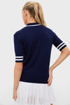 Navy and White Short Sleeve Performance Knit Nora Sweater Polo
