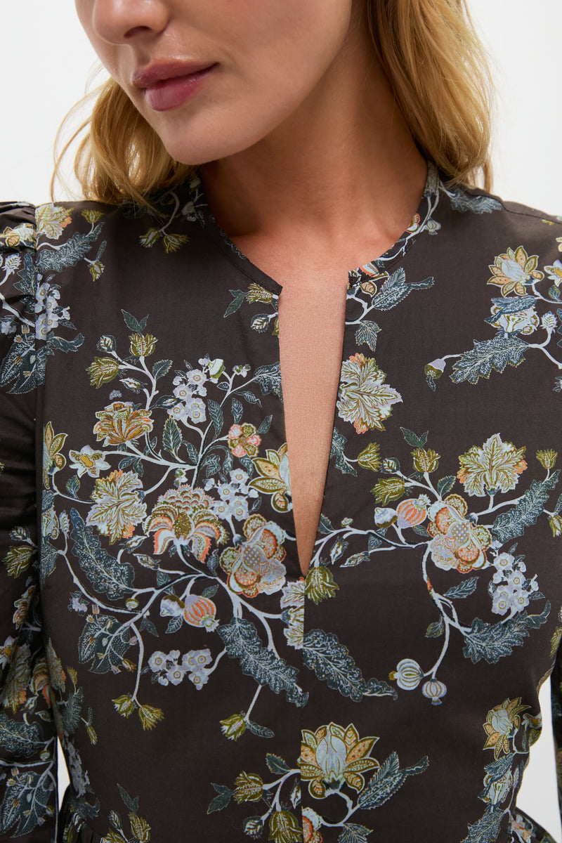 Long Sleeve Brown Multi Floral Oslo Midi Dress