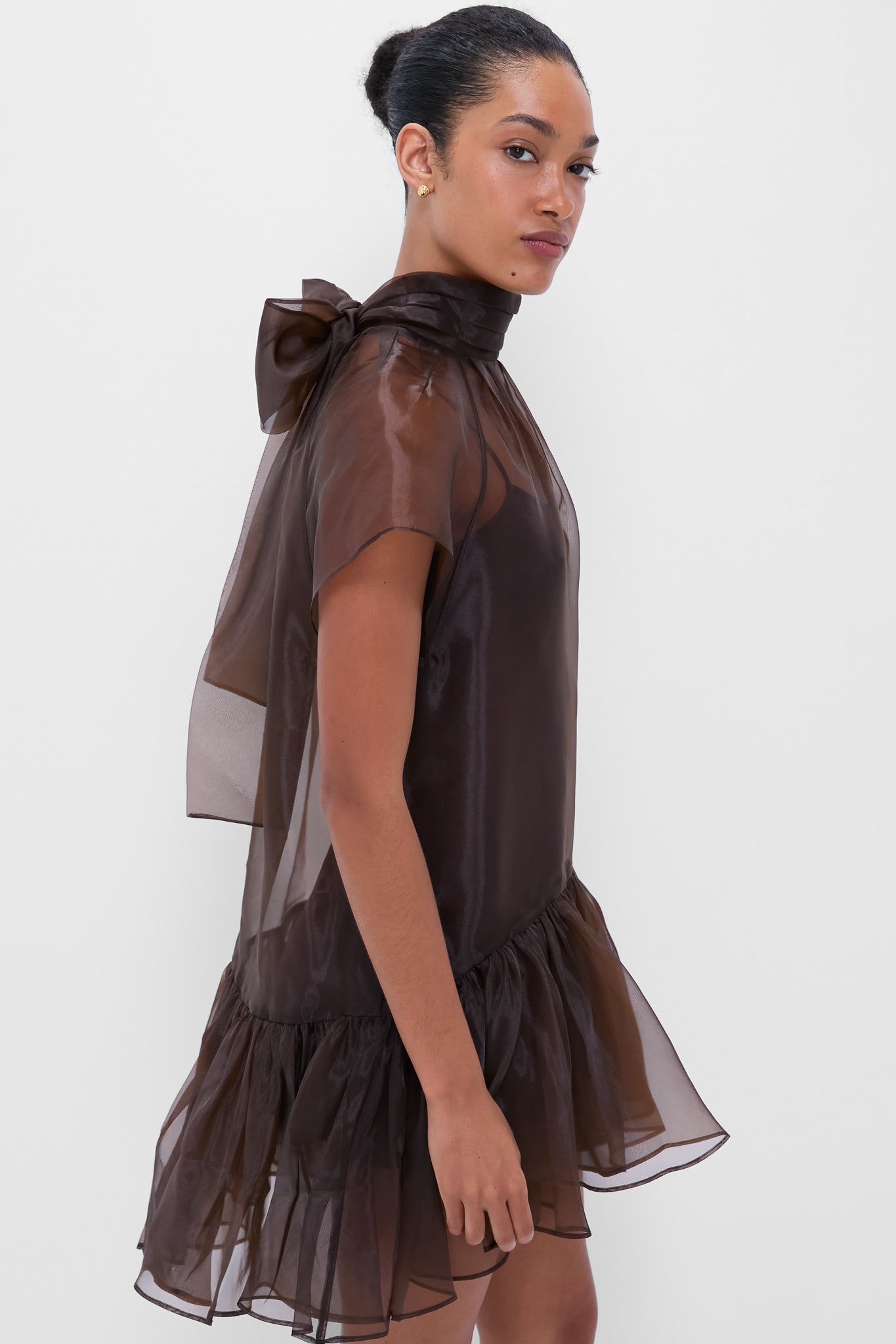 brown sheer mini dress Chocolate Beaux Tiered Mini Dress
