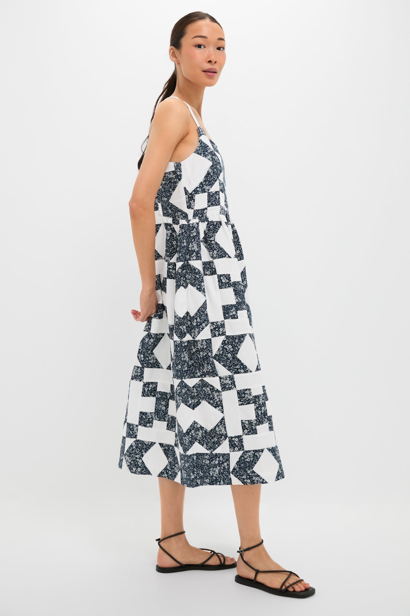 Navy Ana Patchwork Print Tank Dress
