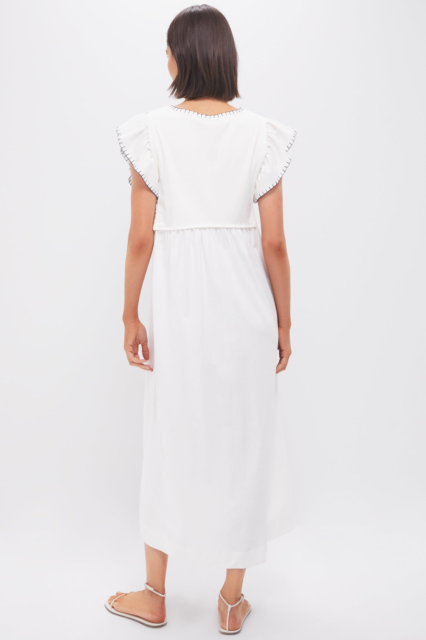 Off White Embroidered Midi Dress