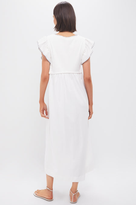 Off White Embroidered Midi Dress