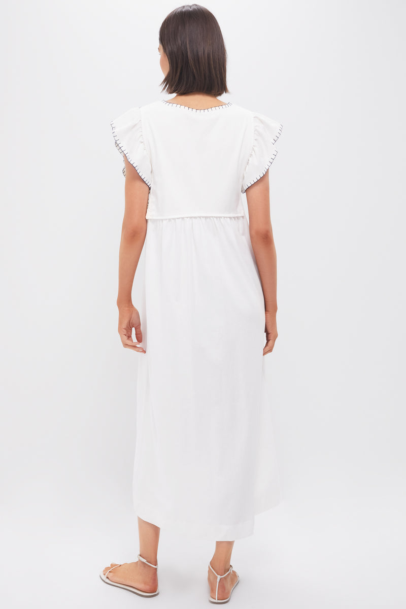 Off White Embroidered Midi Dress