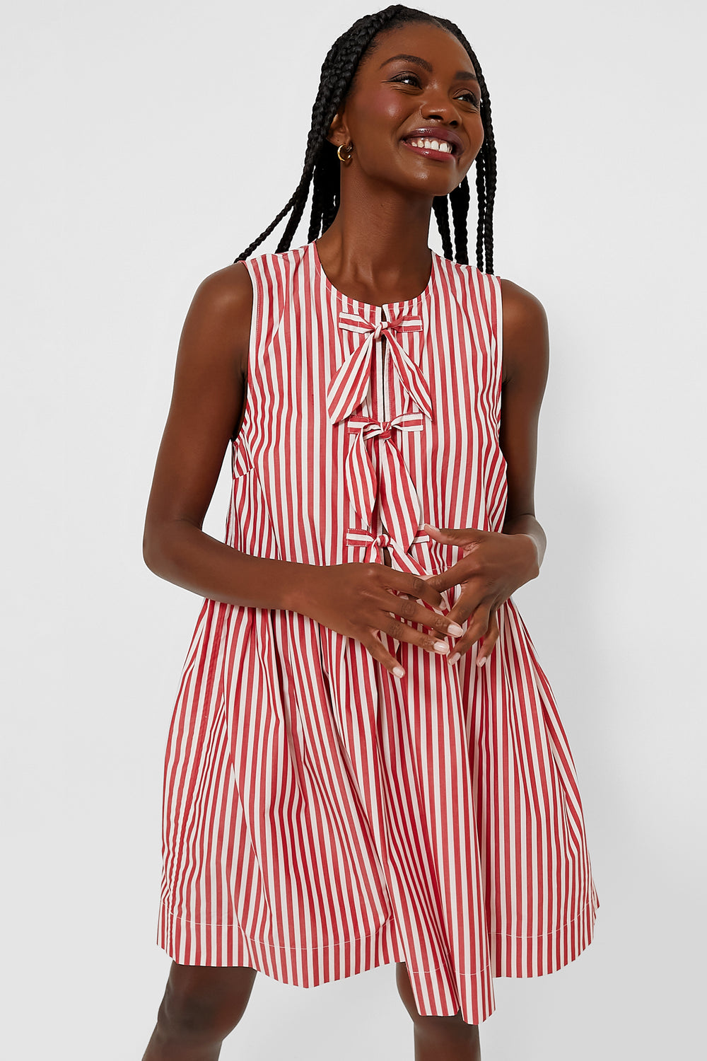 Barbados Cherry Stripe Cotton Mini Bow Tie Dress | GANNI Barbados Cherry Stripe Cotton Mini Bow Tie Dress | GANNI