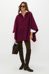 Oxblood Boucle High-Neck Poncho