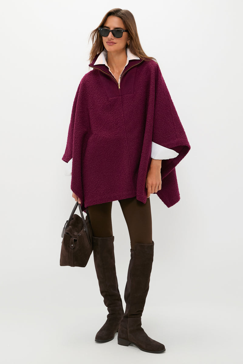 Oxblood Boucle High-Neck Poncho
