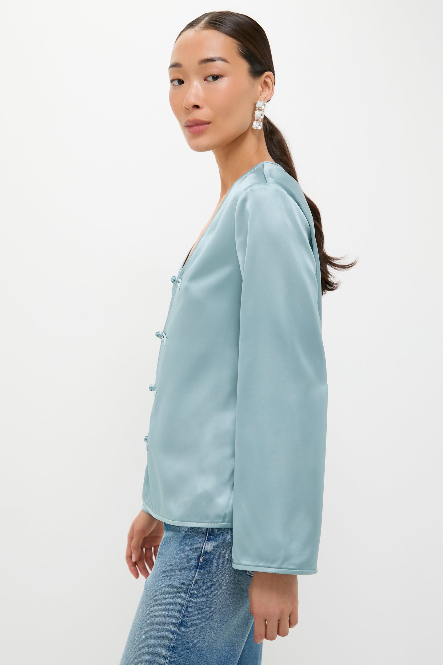 Ice Blue Satin Tatiana Blouse
