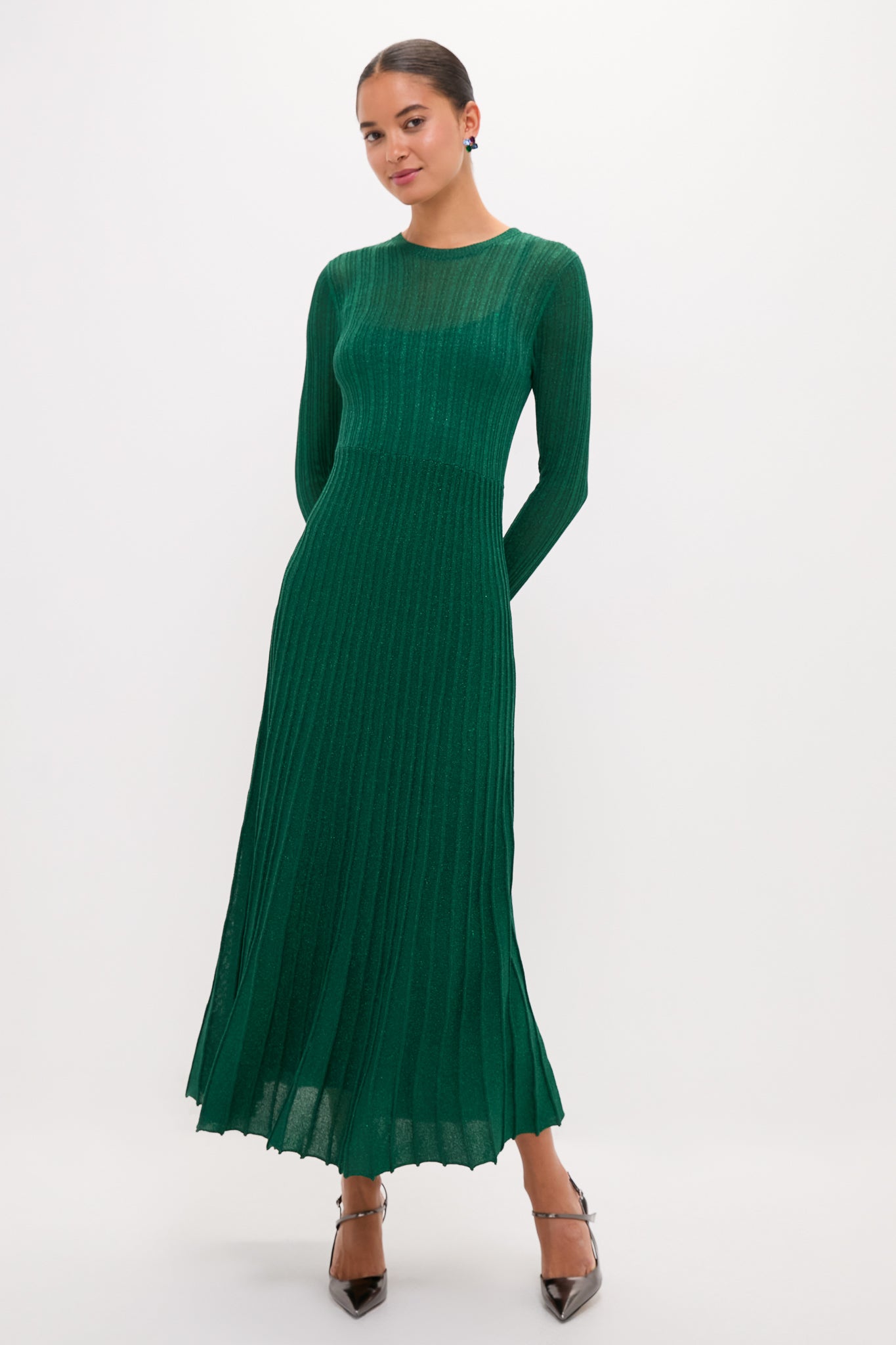 Green Shimmer Knit Cammie Maxi Dress | Hyacinth House