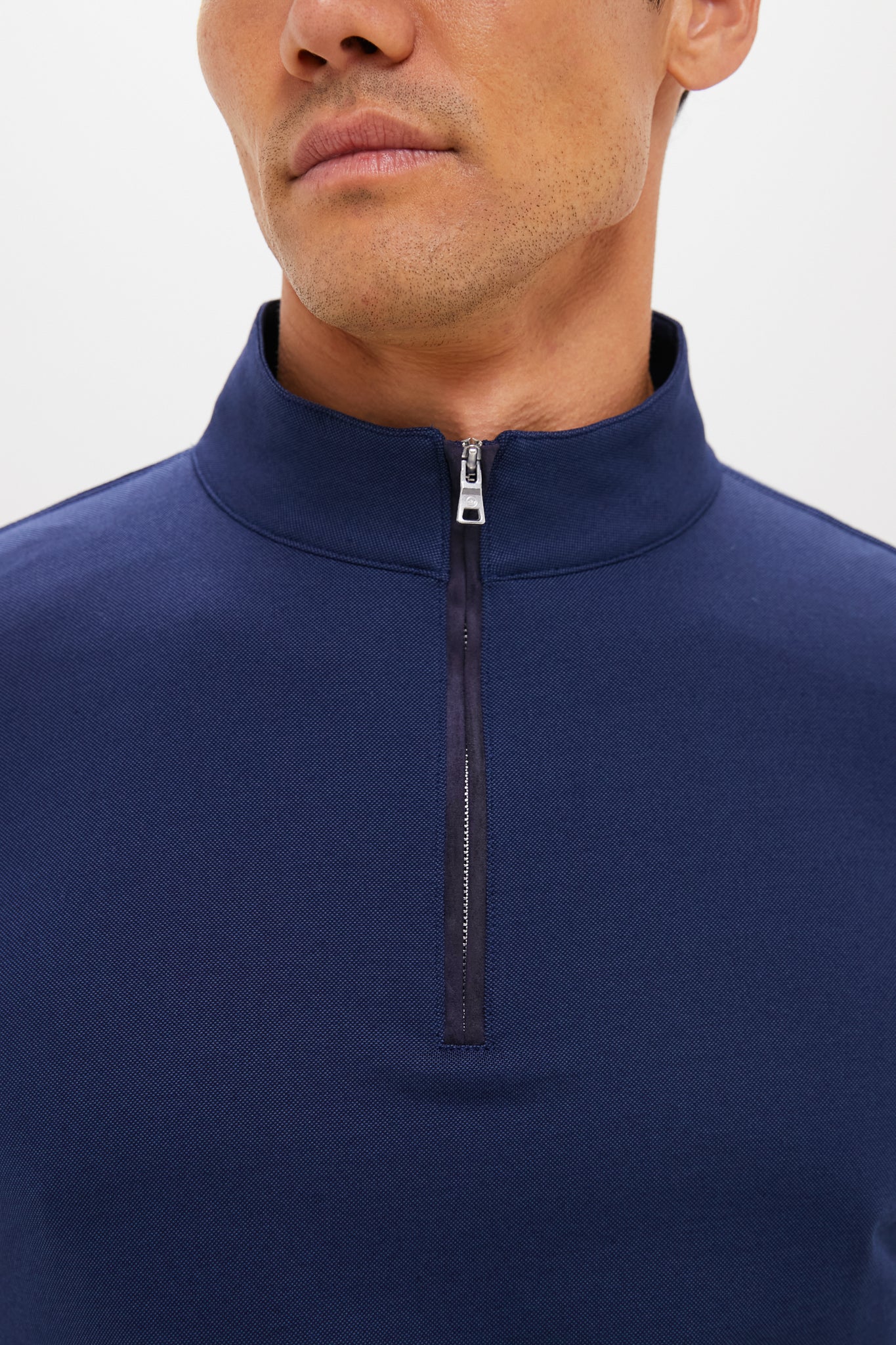 Navy Albatross Cotton-Blend Pique Quarter-Zip