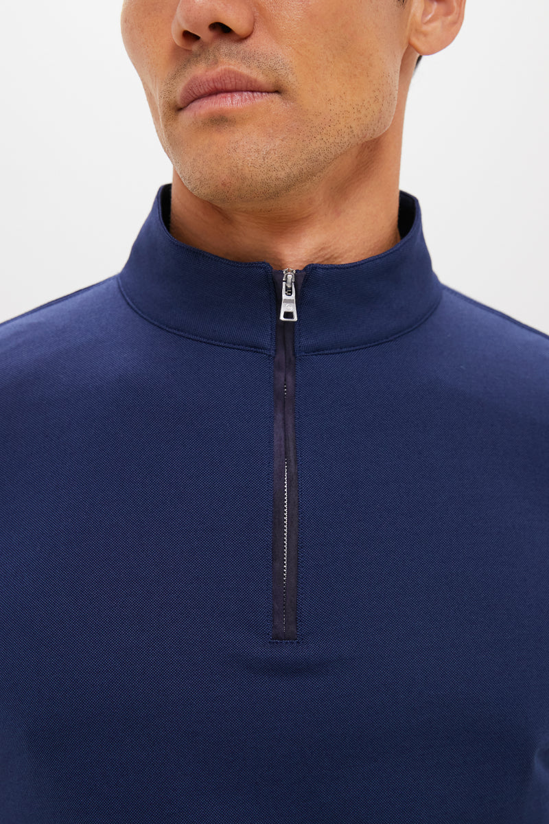 Navy Albatross Cotton-Blend Pique Quarter-Zip