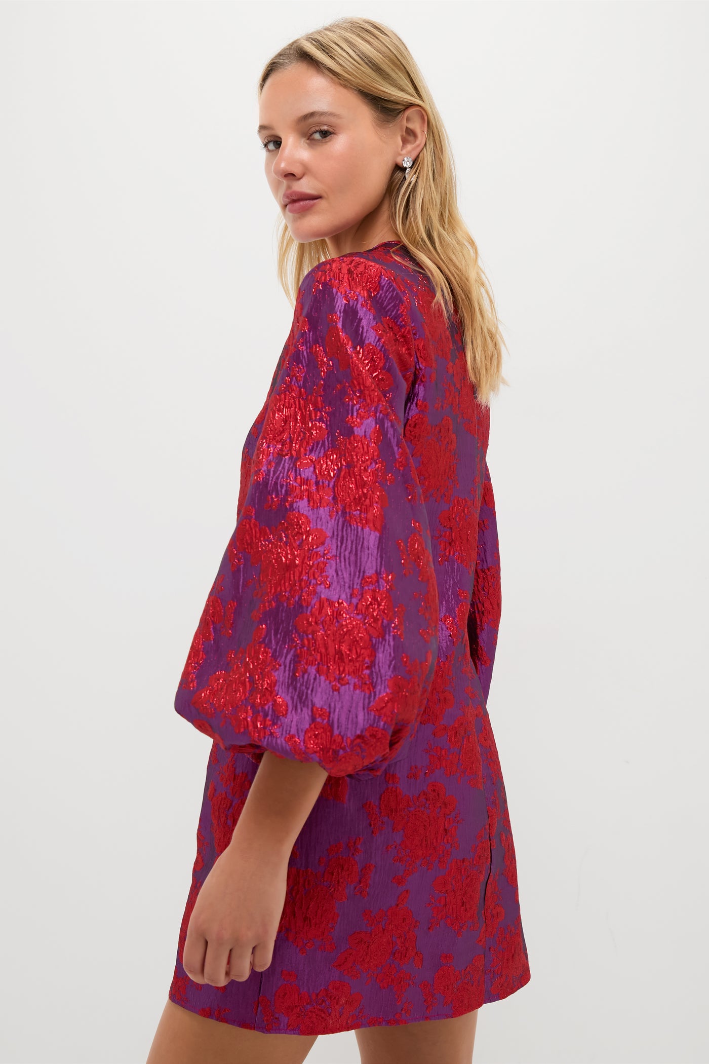 red multi floral mini jacquard dress Sleeveless Metallic Jacquard Cocktail Dress In Red Multi