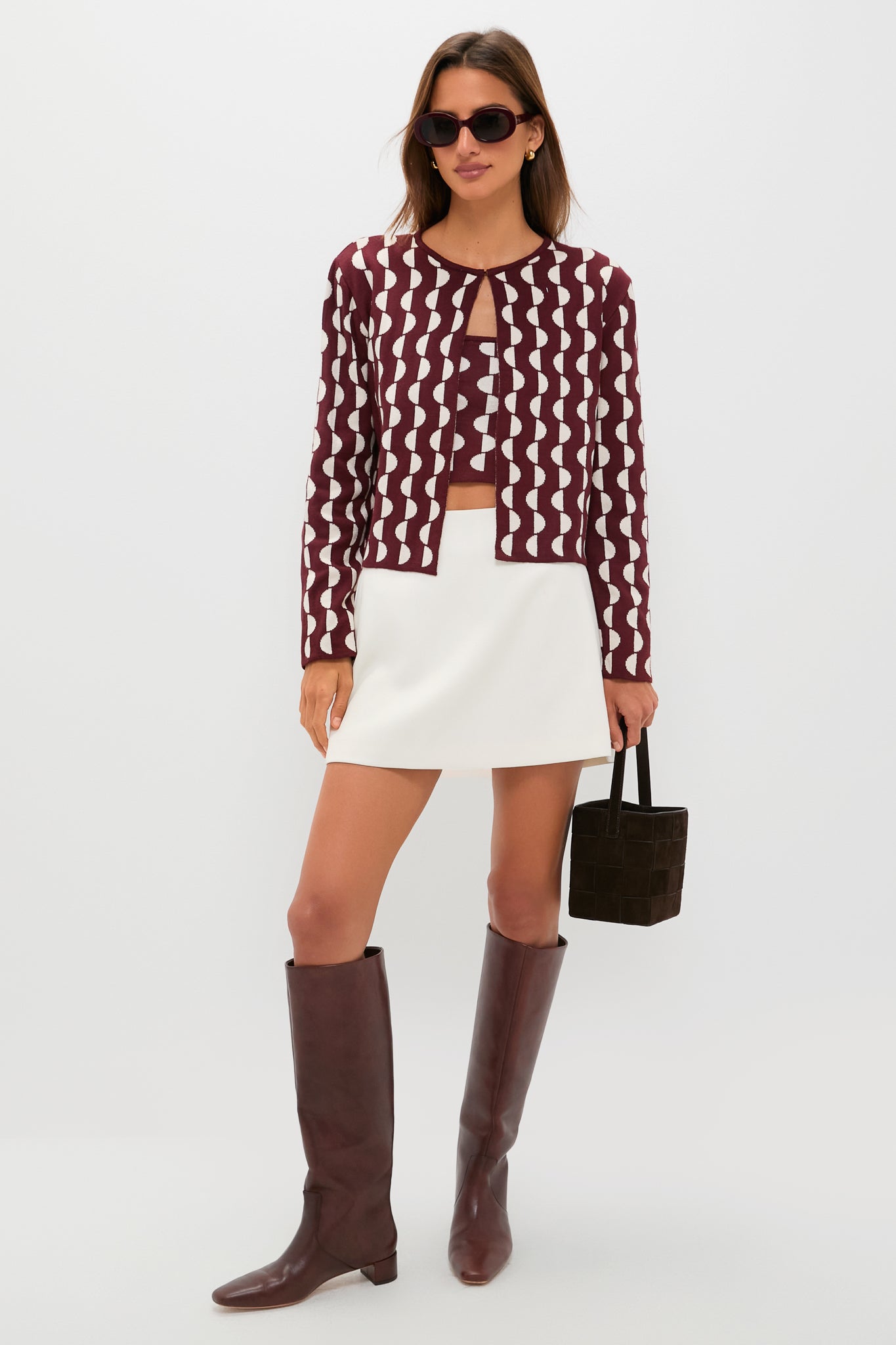 Wine and Off White Copa Knit Jacket