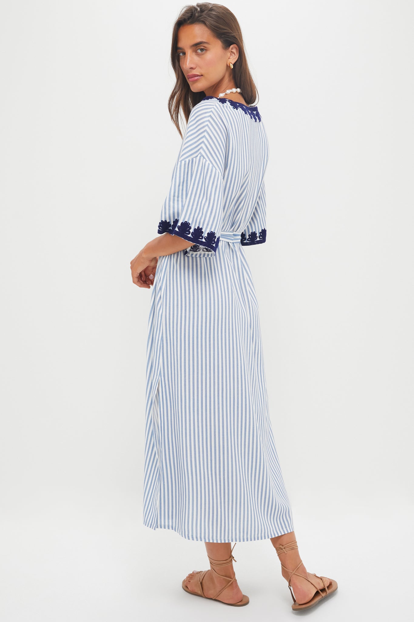 Navy Embroidered Striped Corfu Caftan