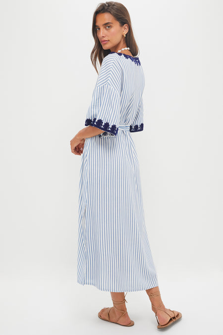 Navy Embroidered Striped Corfu Caftan