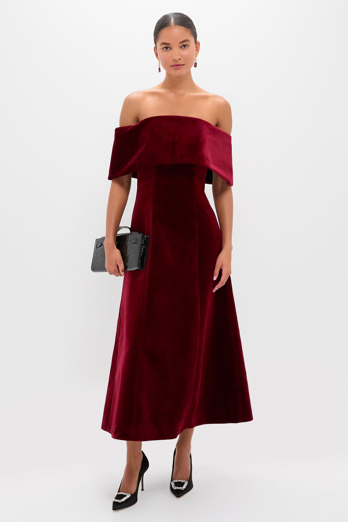 Burgundy Wind Velvet Carita Midi Dress