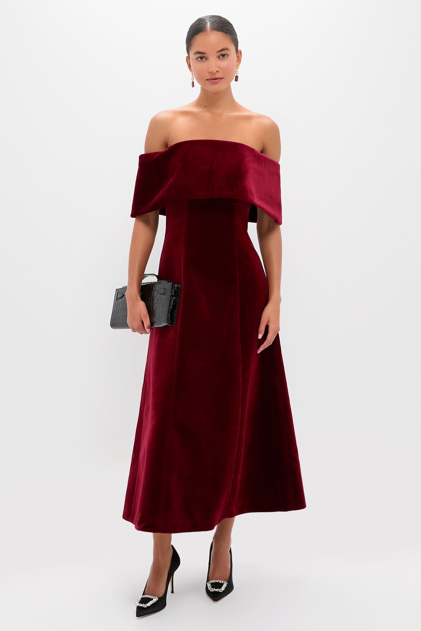 Burgundy Wind Velvet Carita Midi Dress