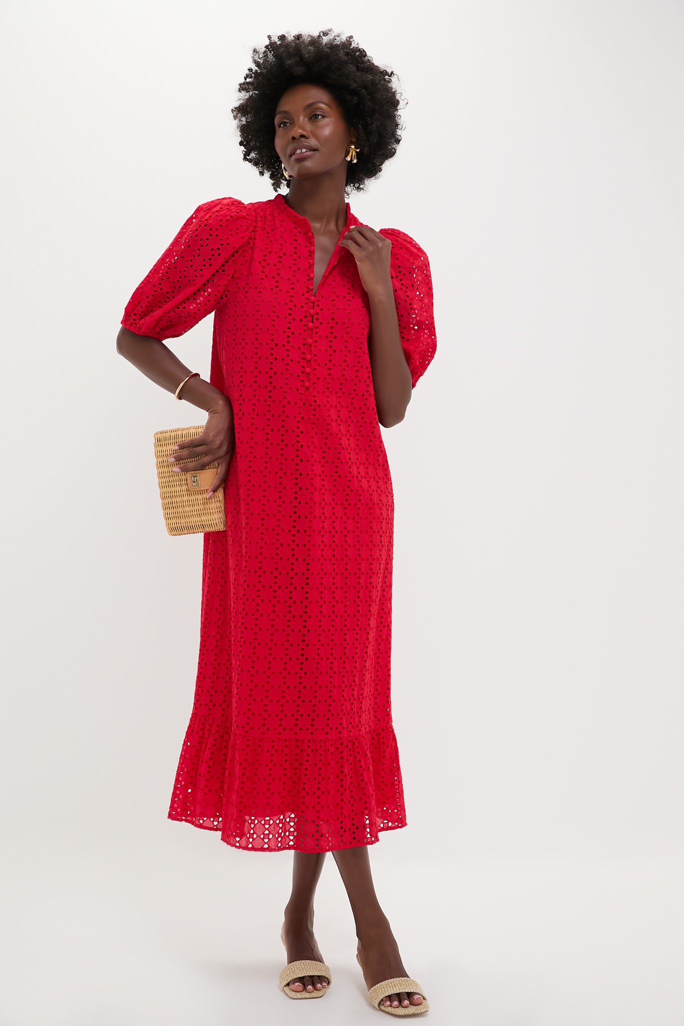 Red Eyelet Tryall Midi Dress
