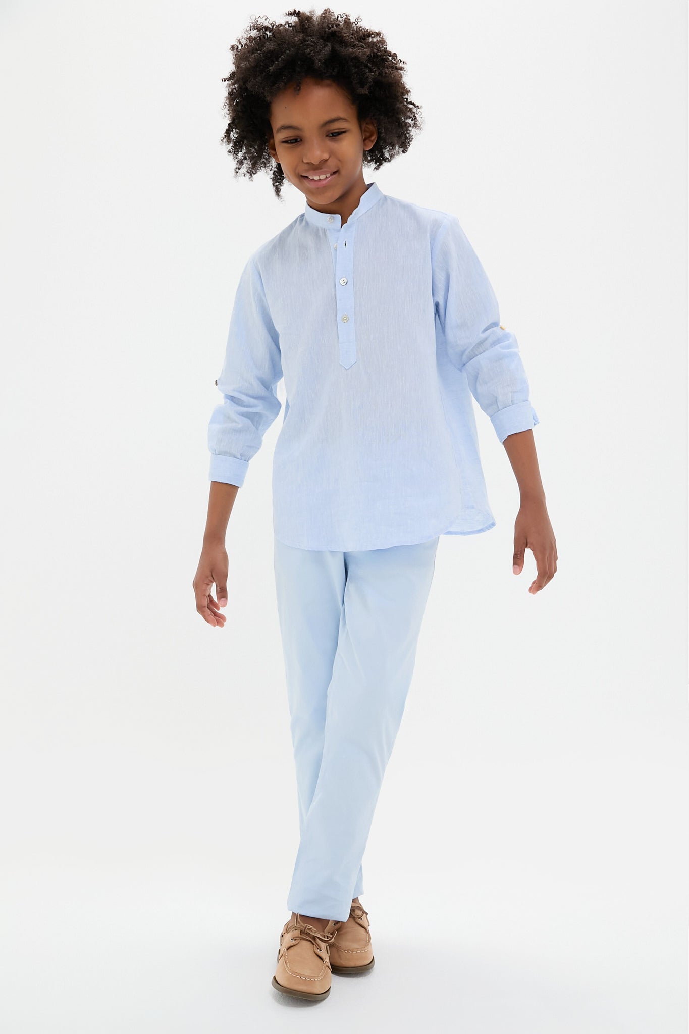 Light Blue Jazmin Linen Mix Long Sleeve Shirt