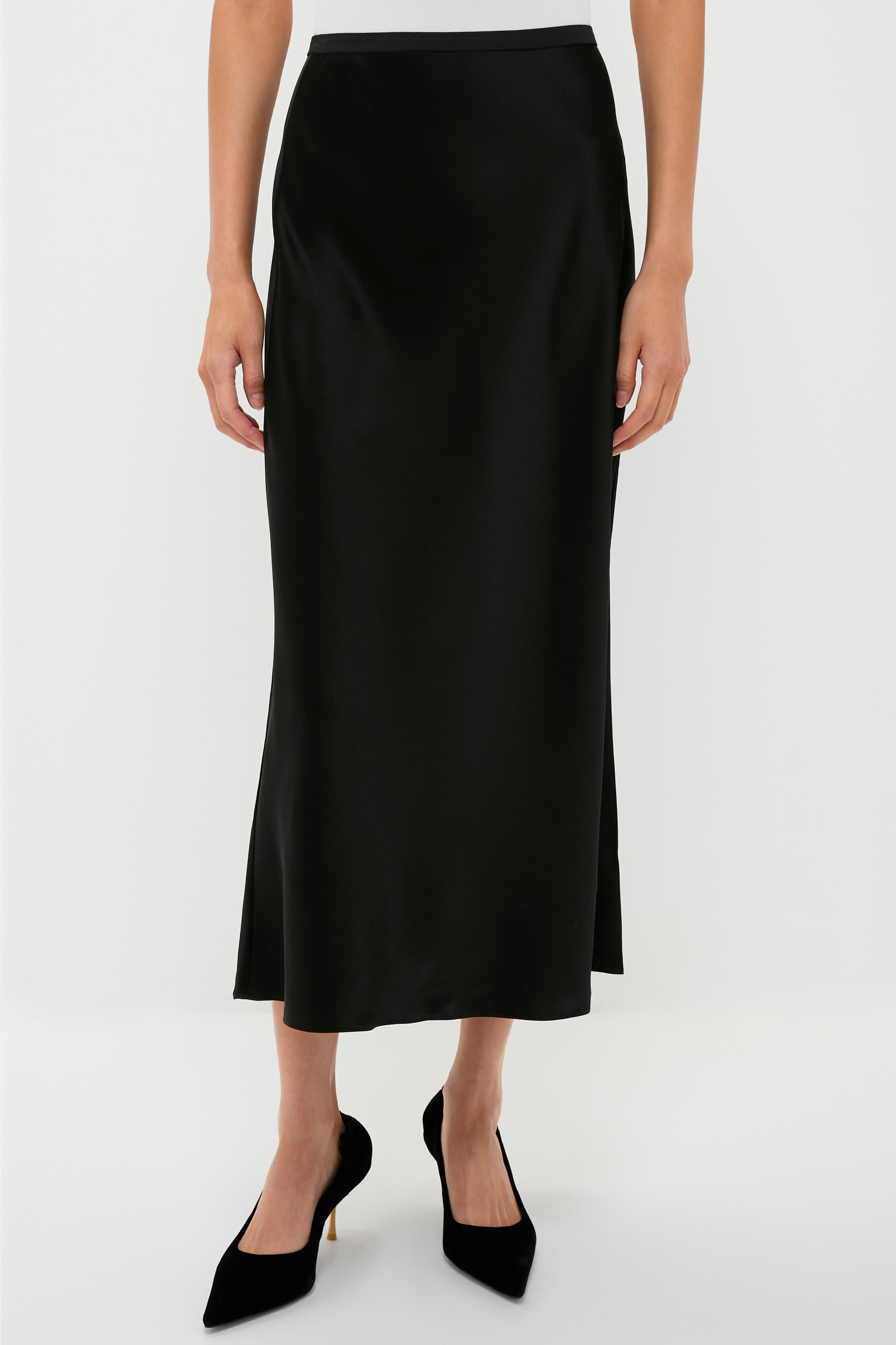 Polo Black Satin Midi Skirt