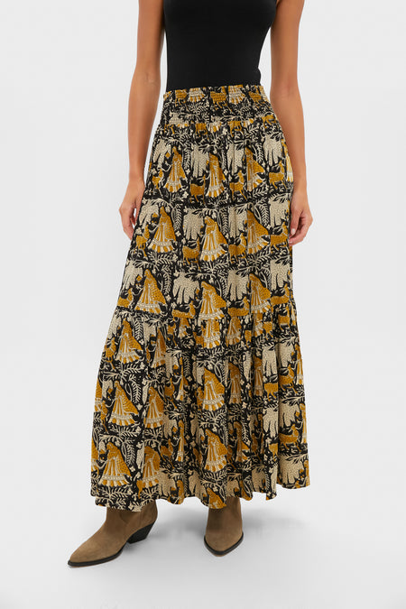 Story Print Shirred Skirt