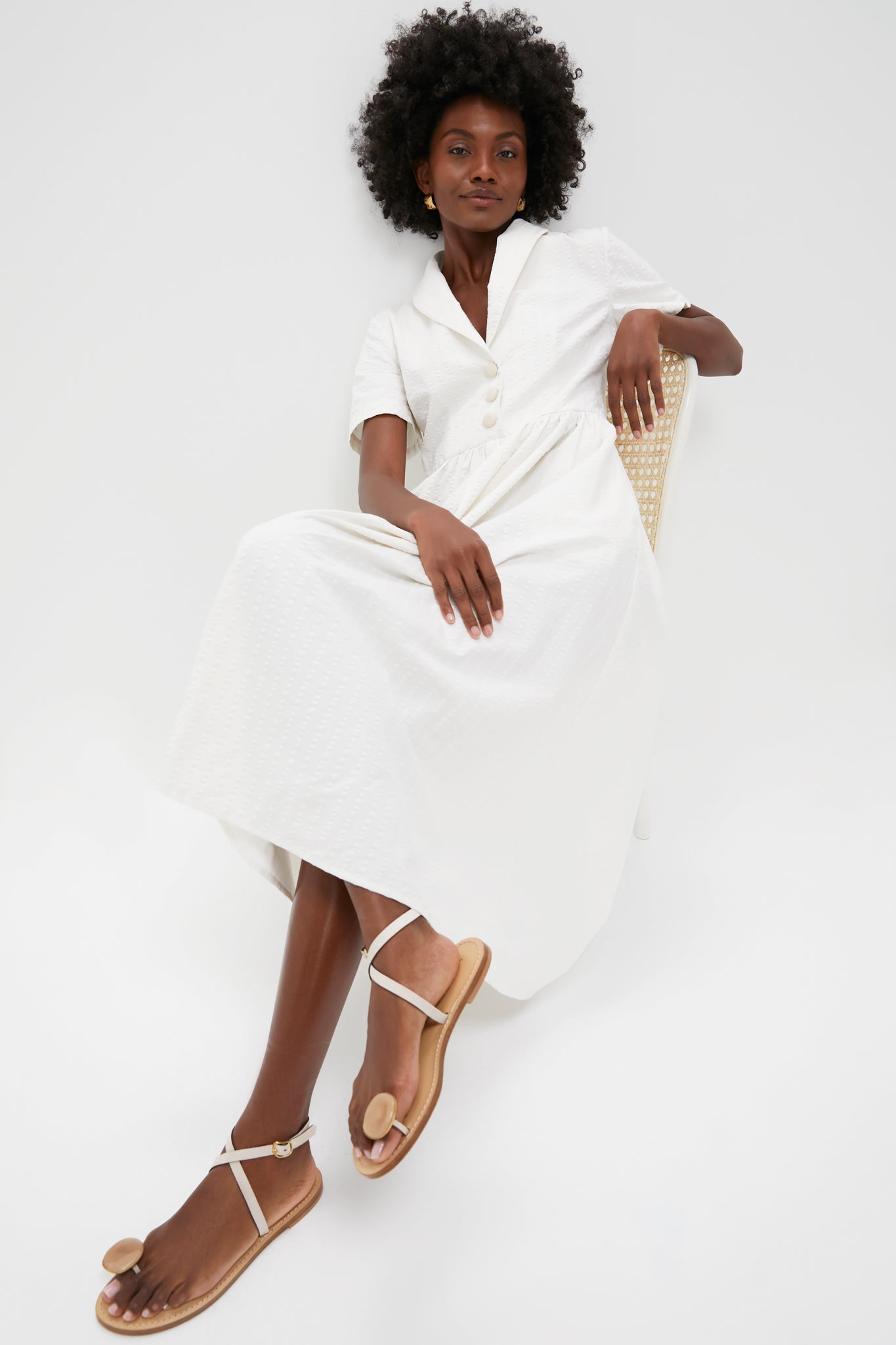 White Seersucker Shawl Collar Adelaide Dress