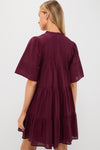 Exclusive Burgundy Anise Short Sleeve Dress