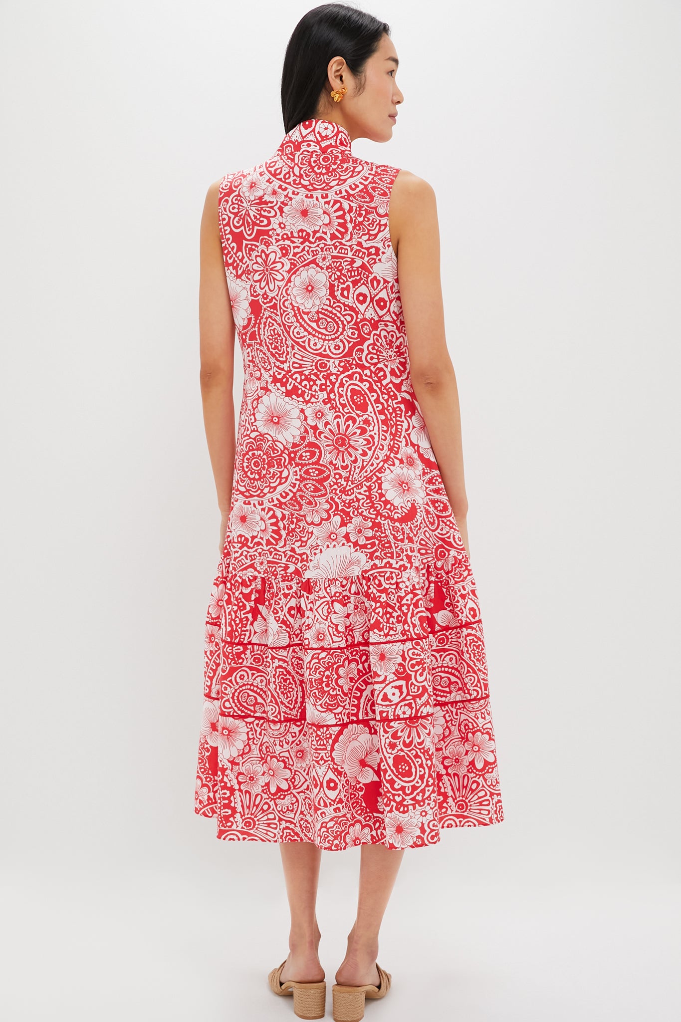 Sleeveless Red & White Floral Hillsborough Midi Dress
