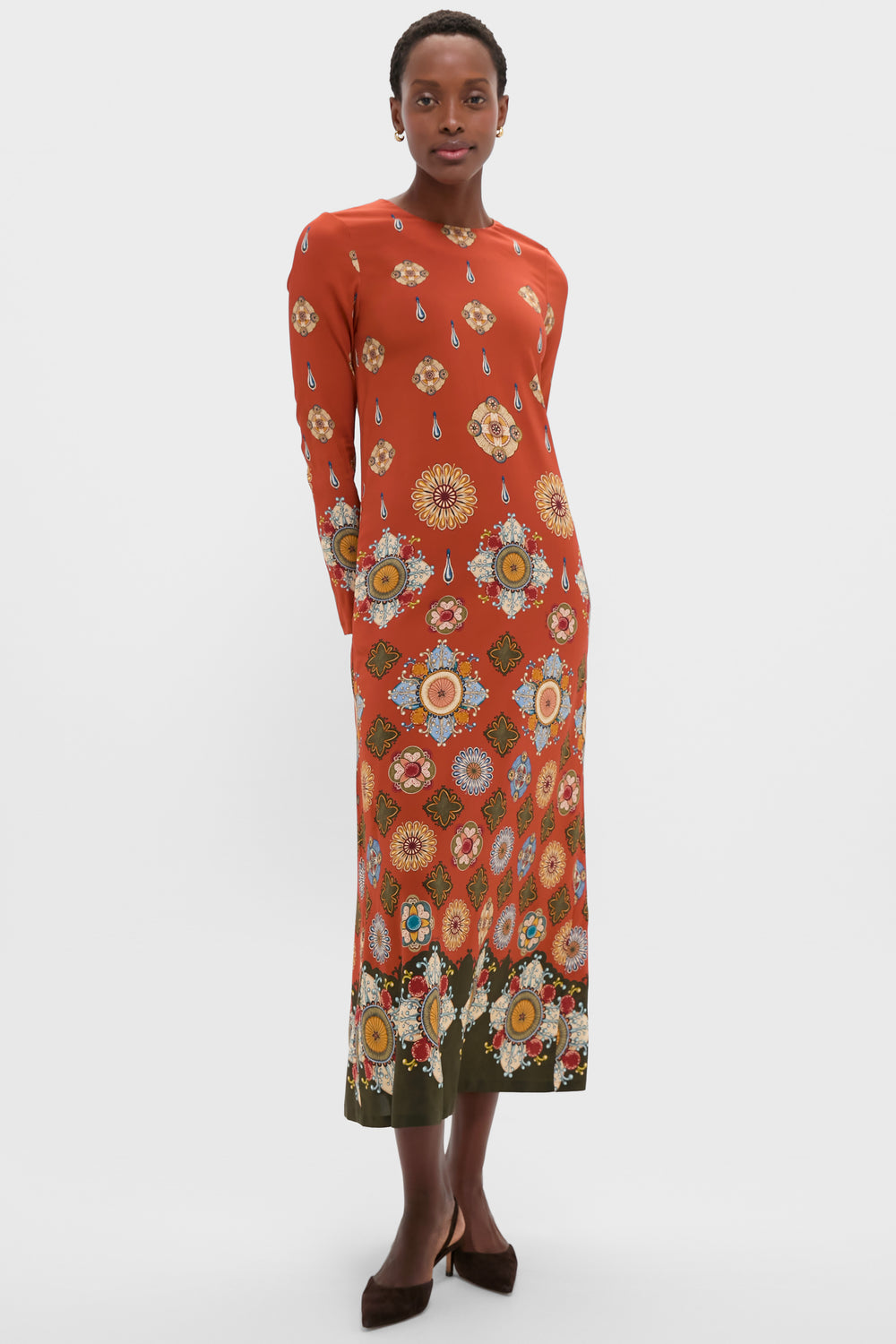 Nucleus Rust Placee Long Sleeve Swing Dress