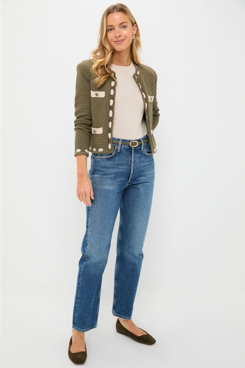 Army and Biscuit Astor Contrast Trim Cardi