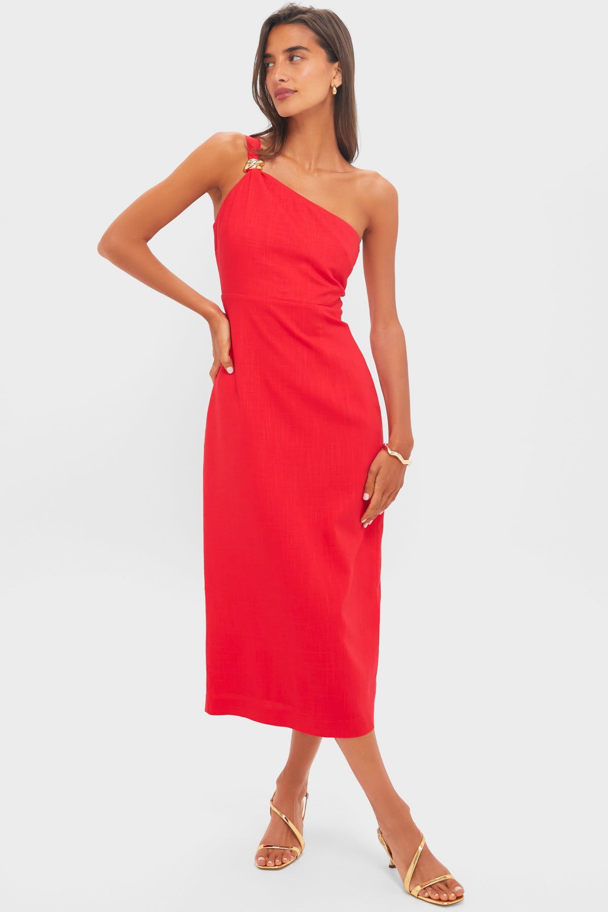 Red Linen Dominica Midi Dress