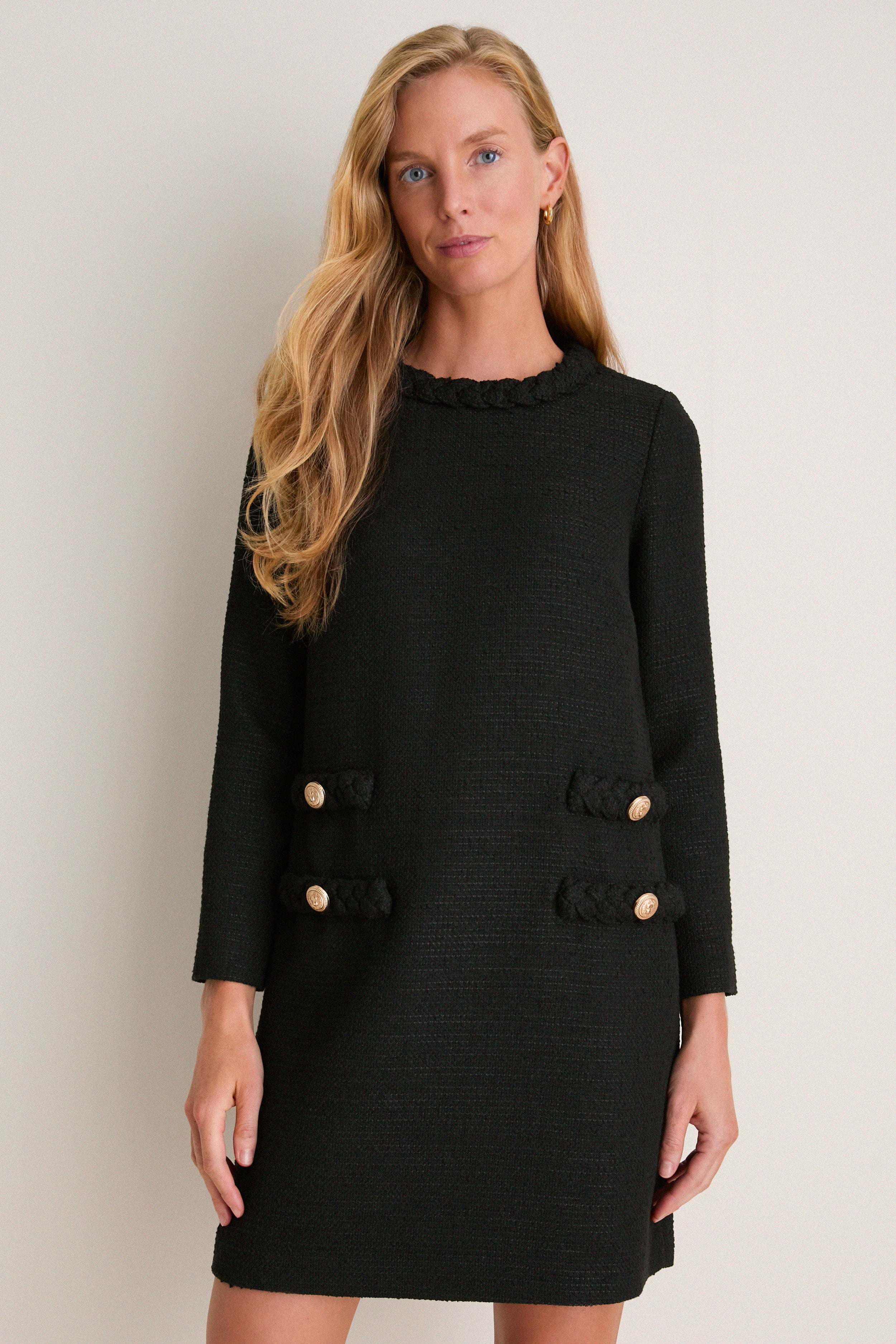 Black Tweed Long Sleeve Jackie Dress