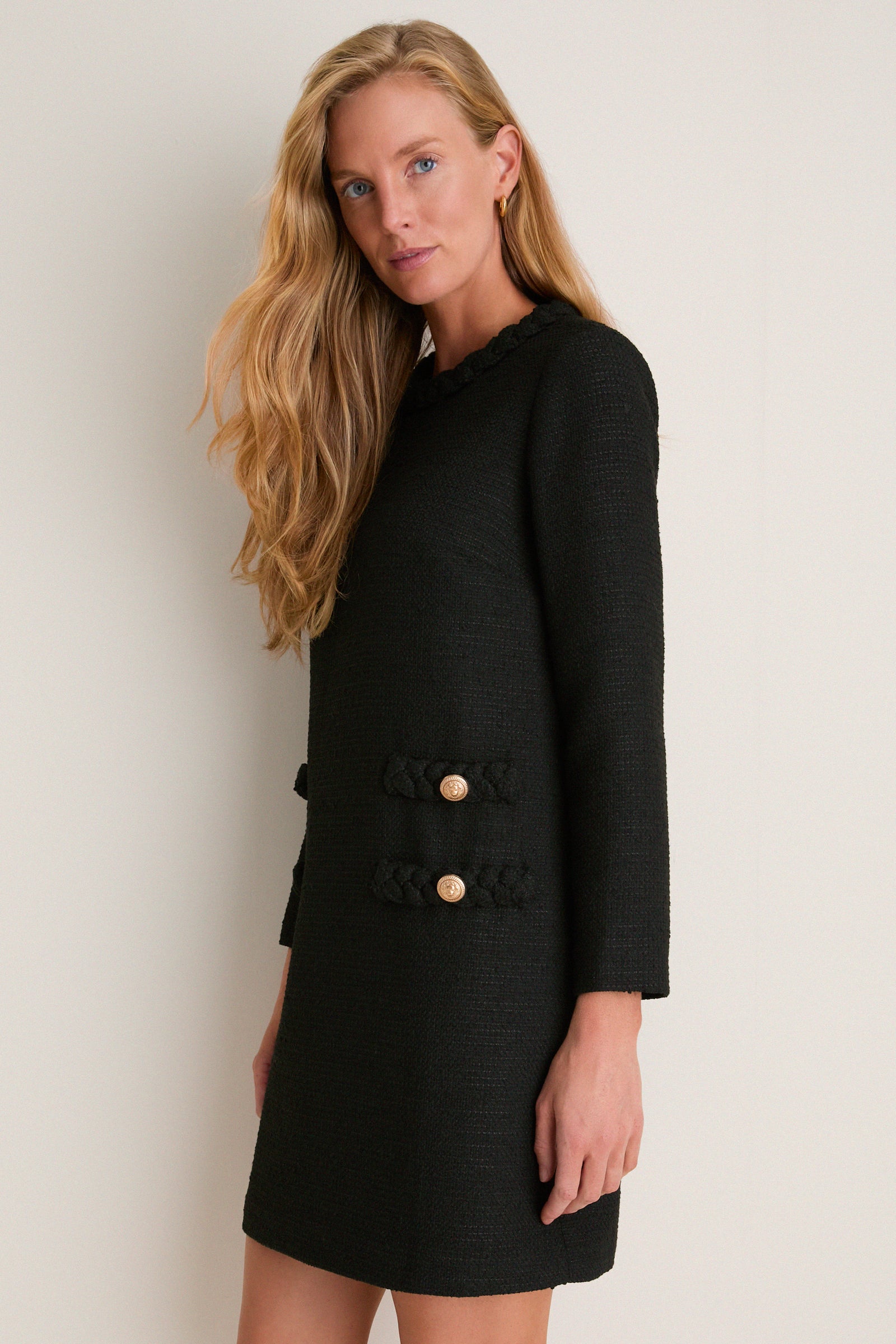 Black Tweed Long Sleeve Jackie Dress