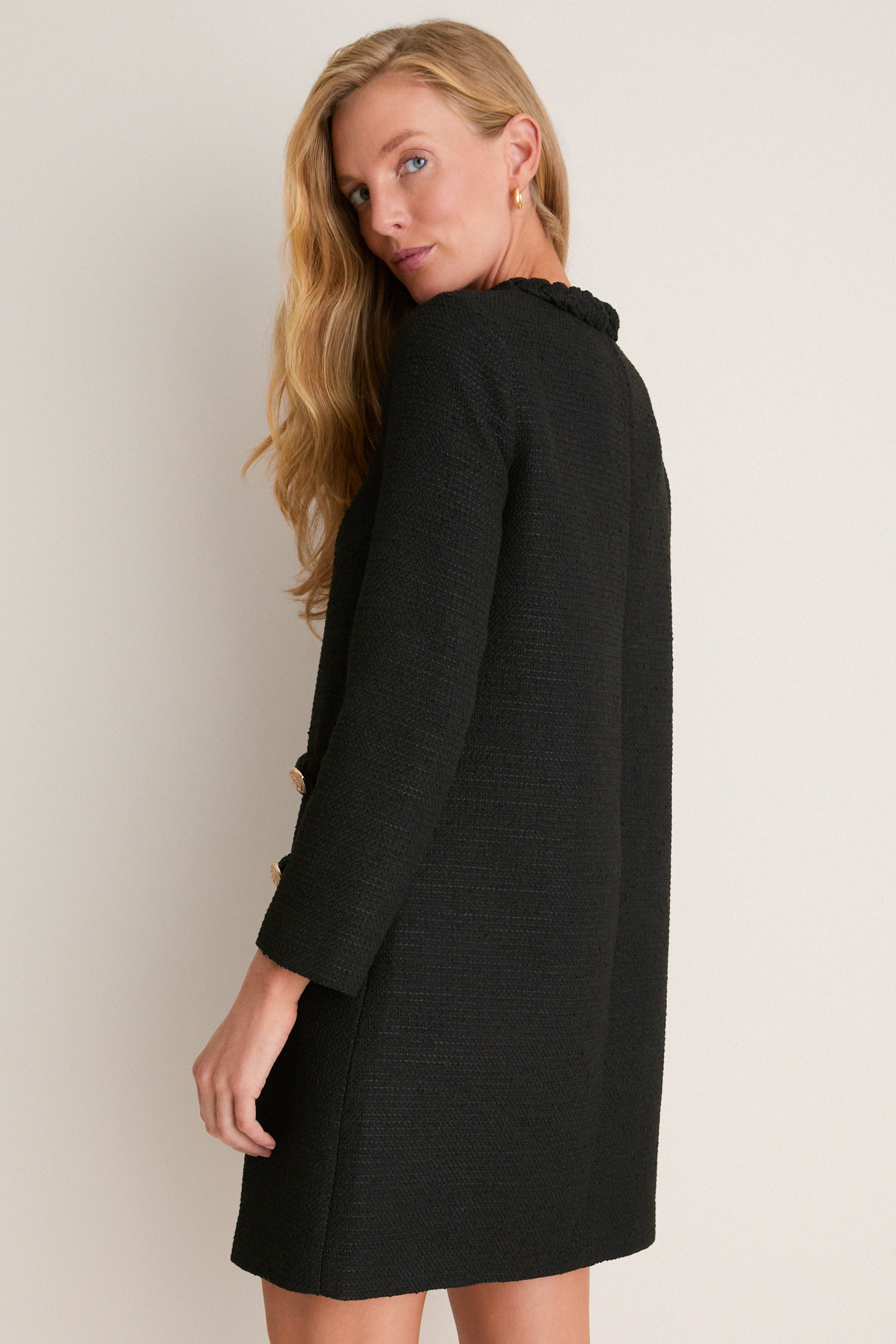 Black Tweed Long Sleeve Jackie Dress