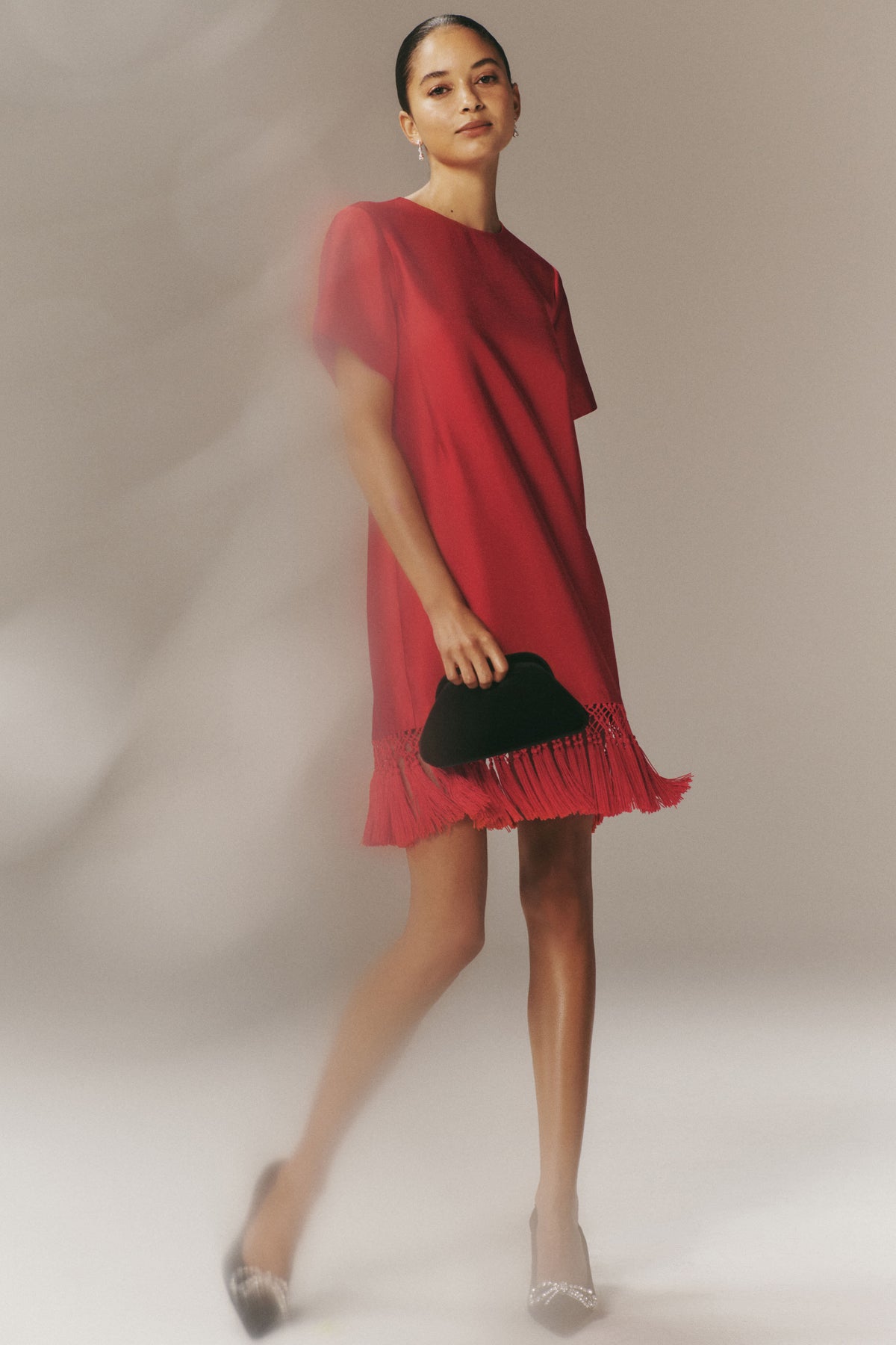 red tassel dress Long Sleeve Strapless Sequin Tassel Dress Red