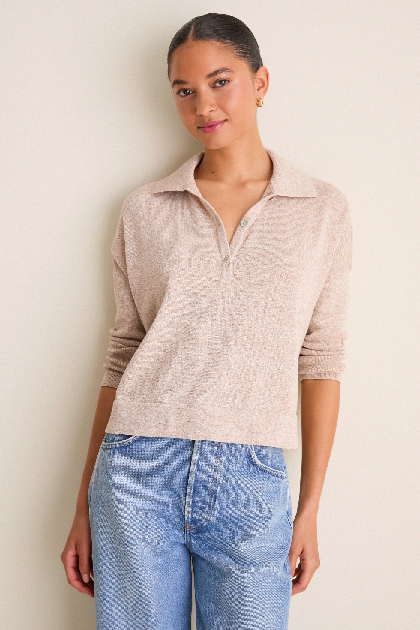 Tan Clayton Long Sleeve Knit Polo