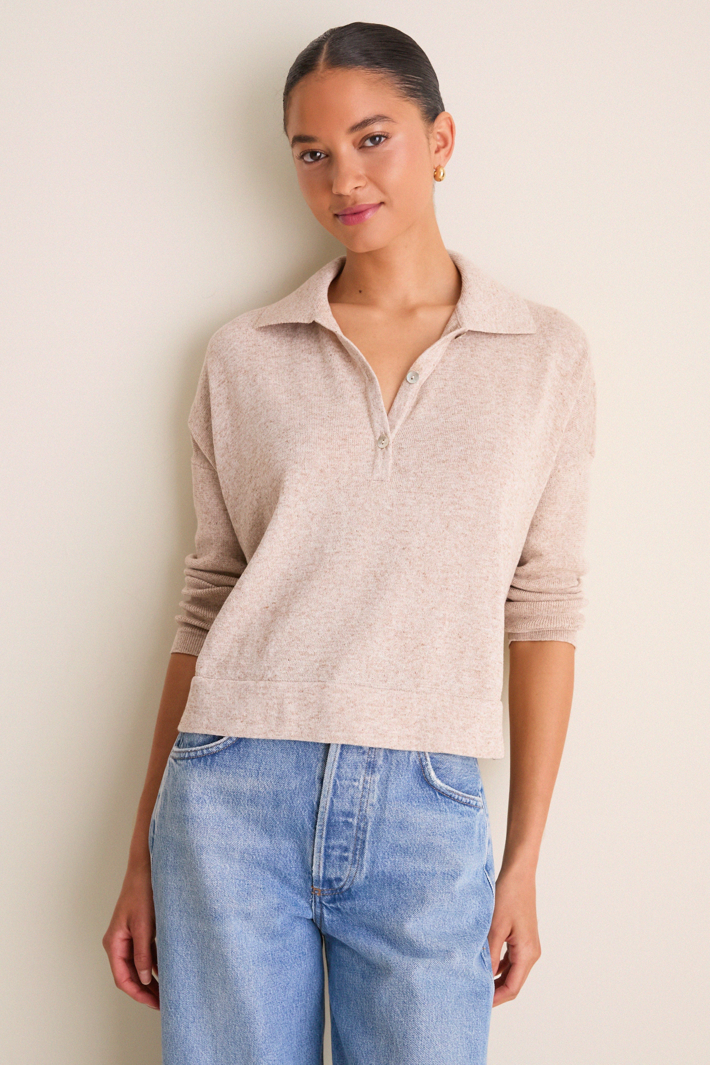Tan Clayton Long Sleeve Knit Polo
