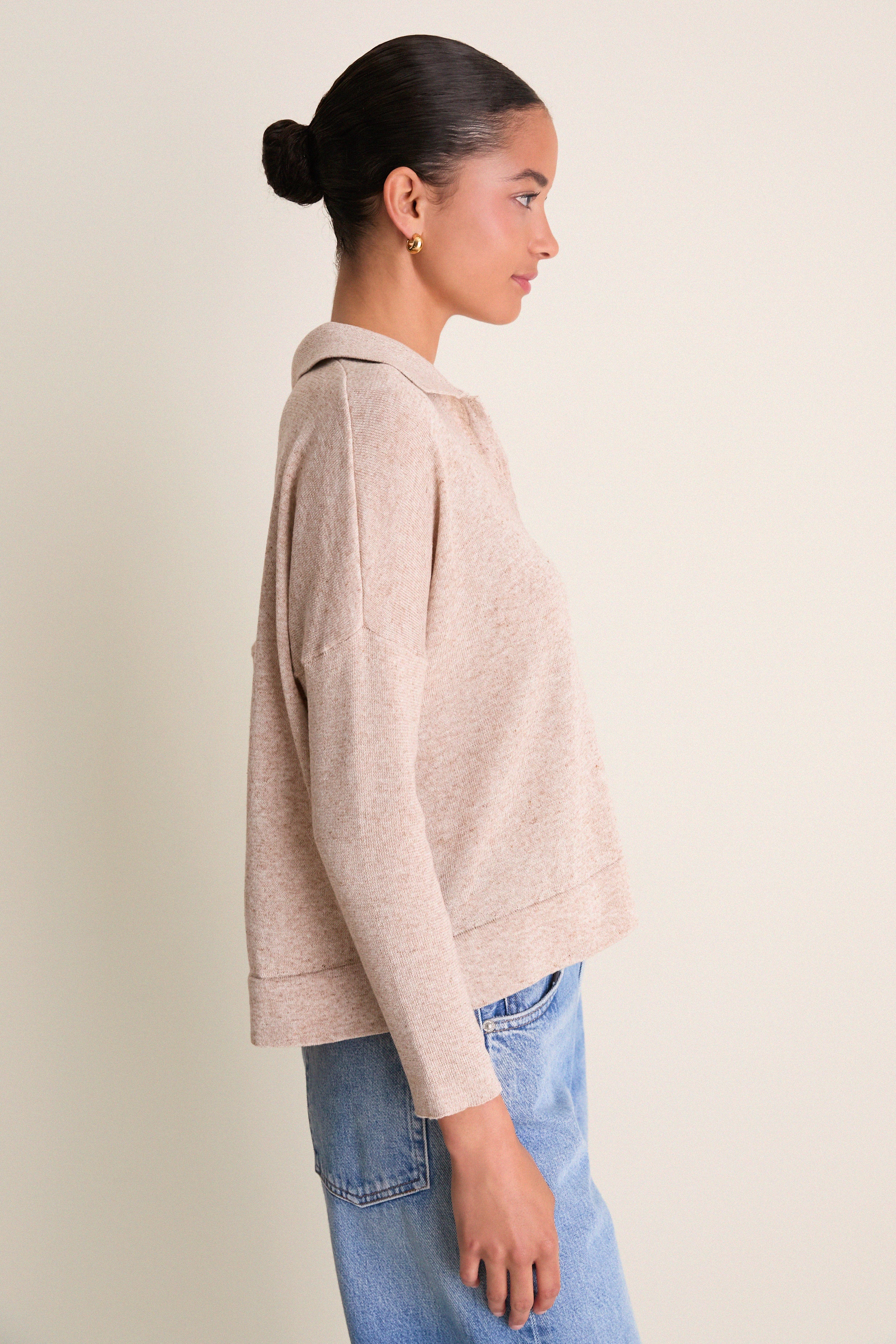 Tan Clayton Long Sleeve Knit Polo