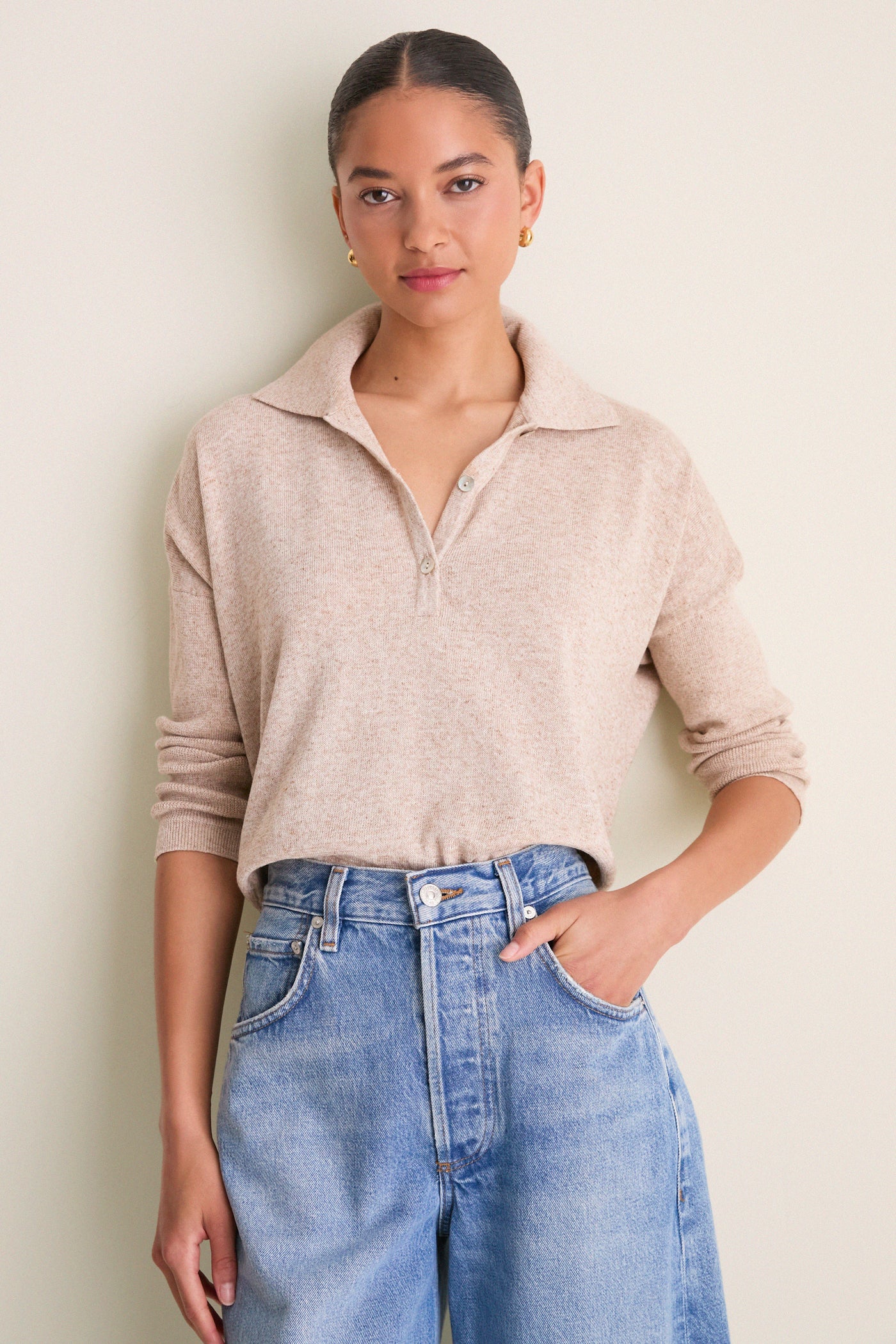 Tan Clayton Long Sleeve Knit Polo