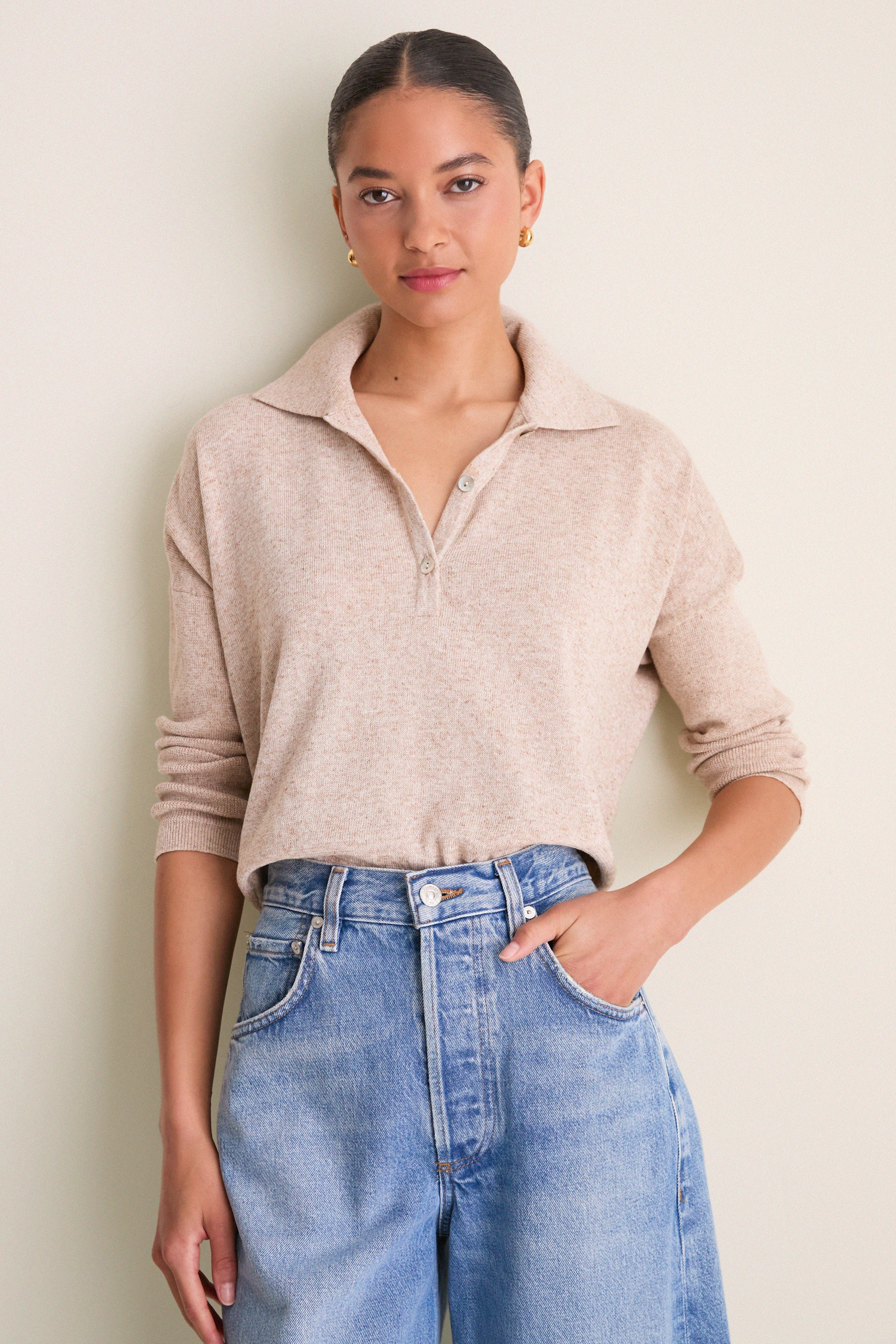Tan Clayton Long Sleeve Knit Polo