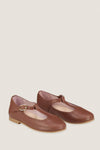 Dark Tan Leather T Bar Shoes