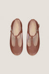 Dark Tan Leather T Bar Shoes