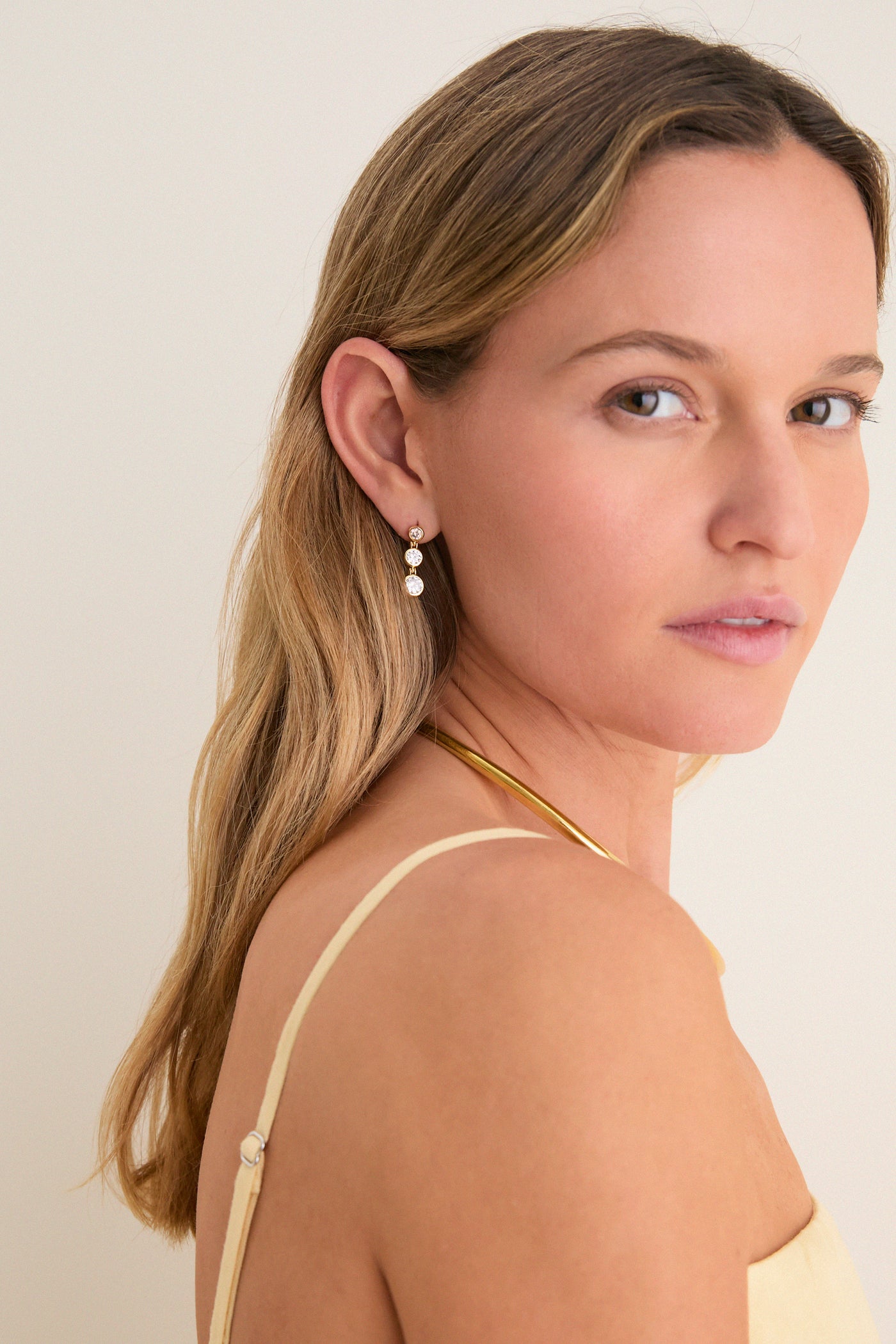 Gold Bezel Mini Drop Earrings