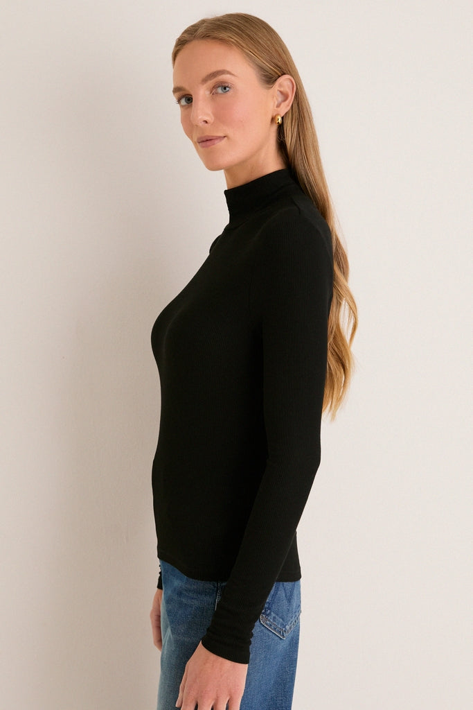 Black Lightweight Ribbed Topanga Turtleneck
