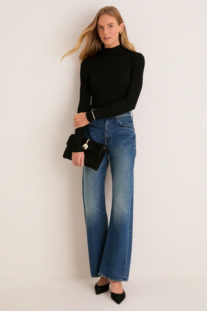 Black Lightweight Ribbed Topanga Turtleneck