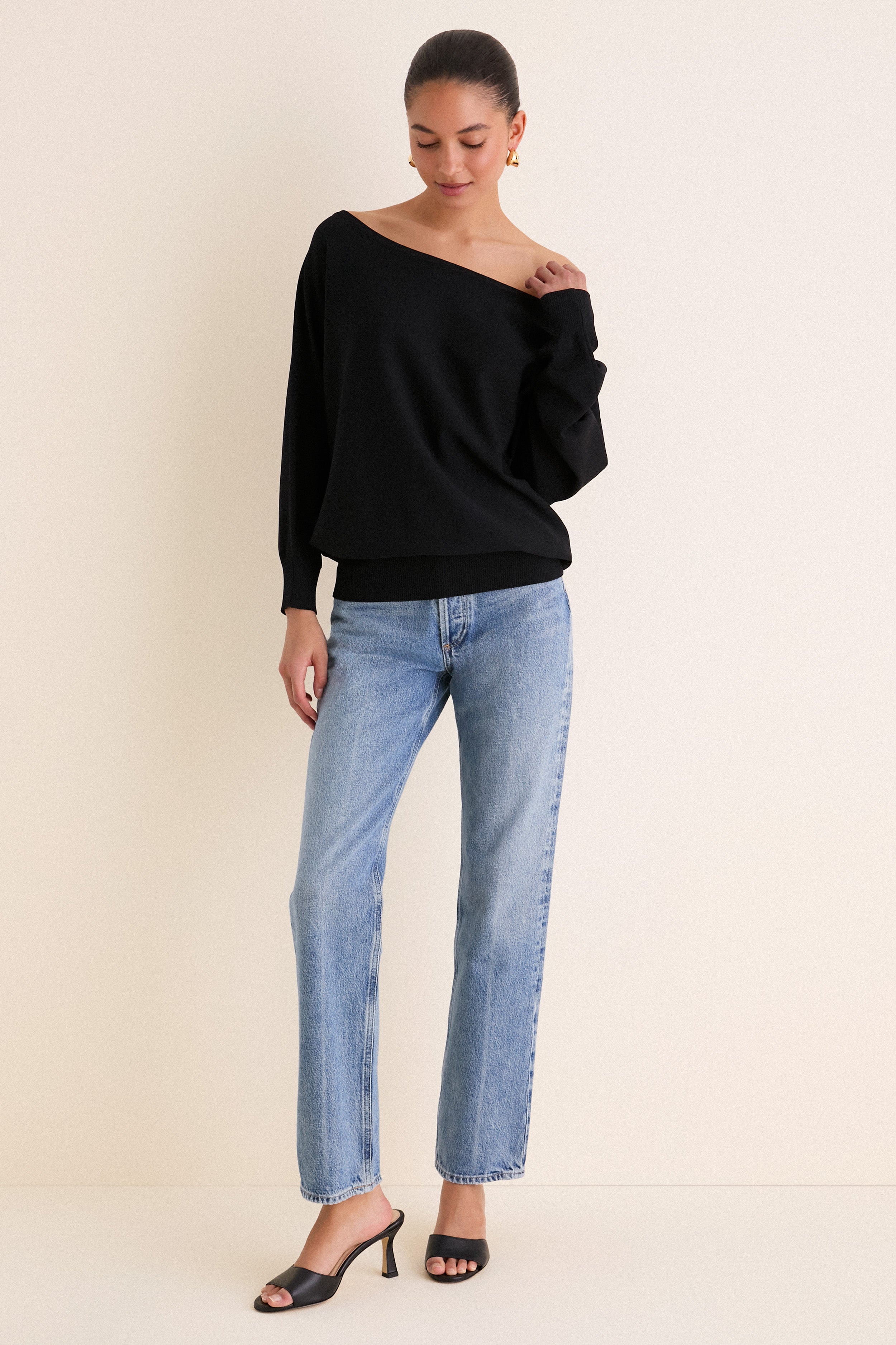 Black Wide Neck Valencia Sweater