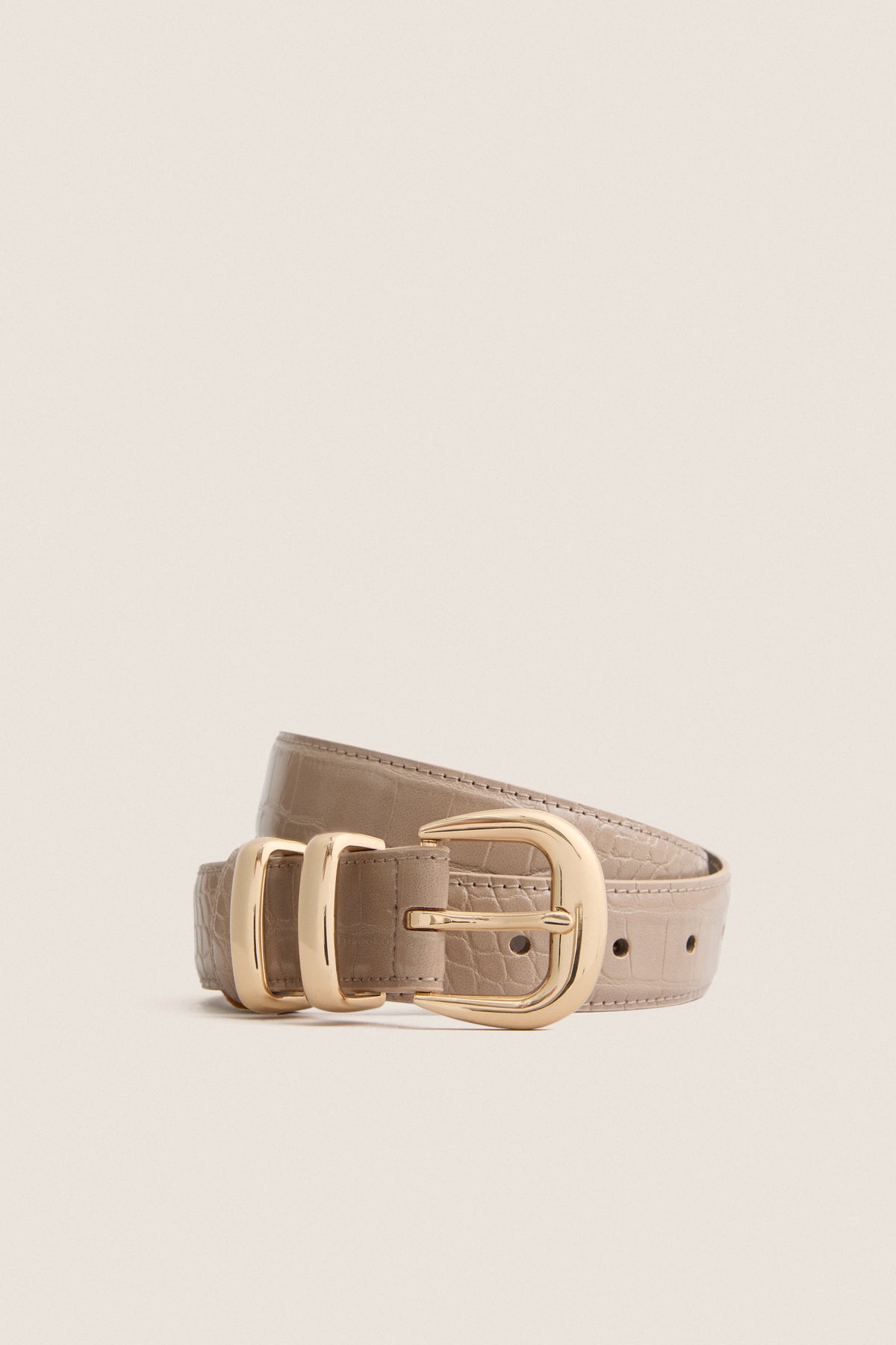 Taupe Croc-Embossed Western Belt