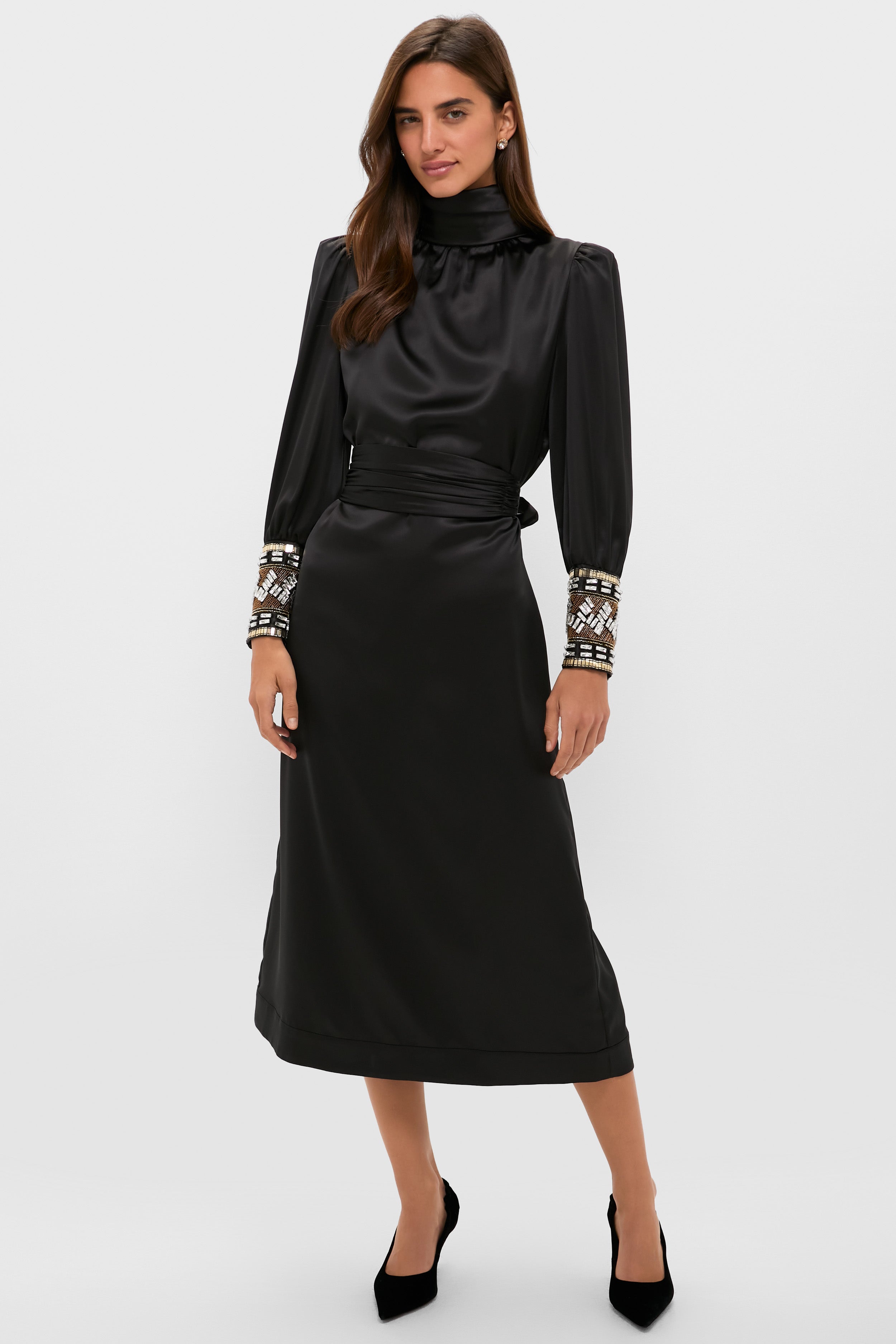 black embellished formal dress Lorde Embellished Crepe Maxi Dress / Black | MESHKI